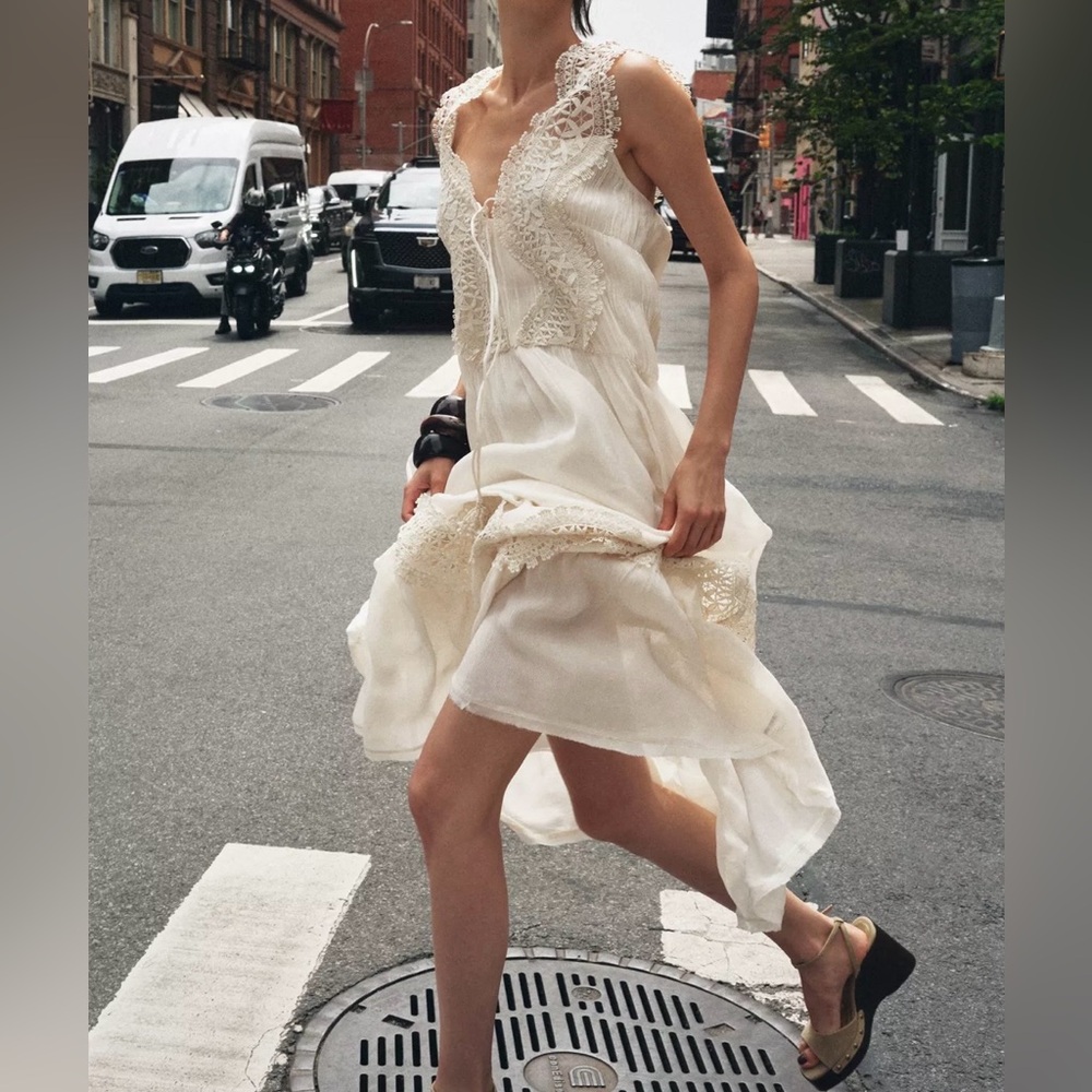 Zara NWT - Combination Lace Slip Dress in Ecru